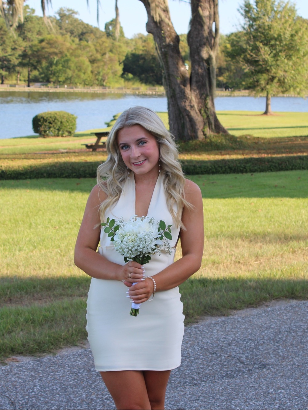 Ivory Halter Mini Dress with V-Neck